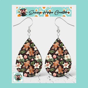 Earrings Christmas Gingerbread Man Flowers Hand Sublimated Printed on MDF